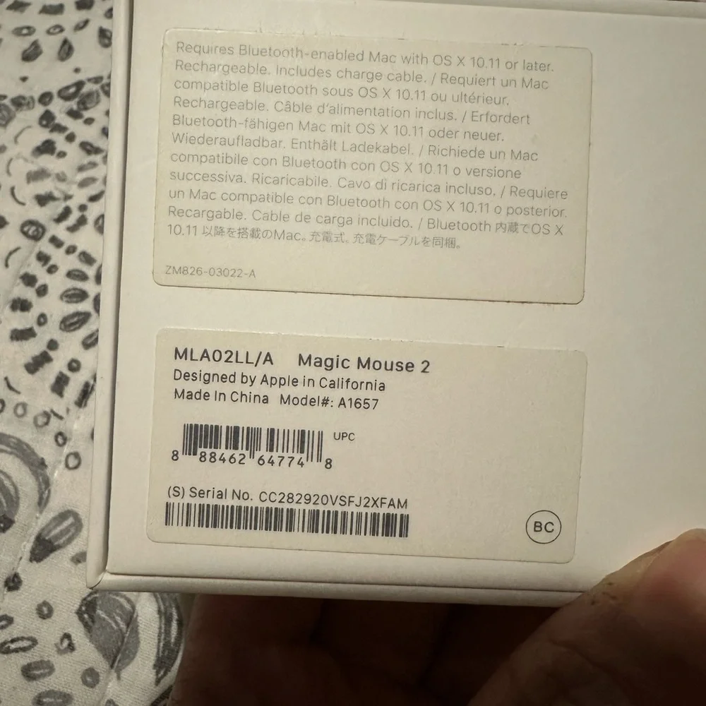 Apple Magic Mouse 2 - MLA02LL/A - Model A1657